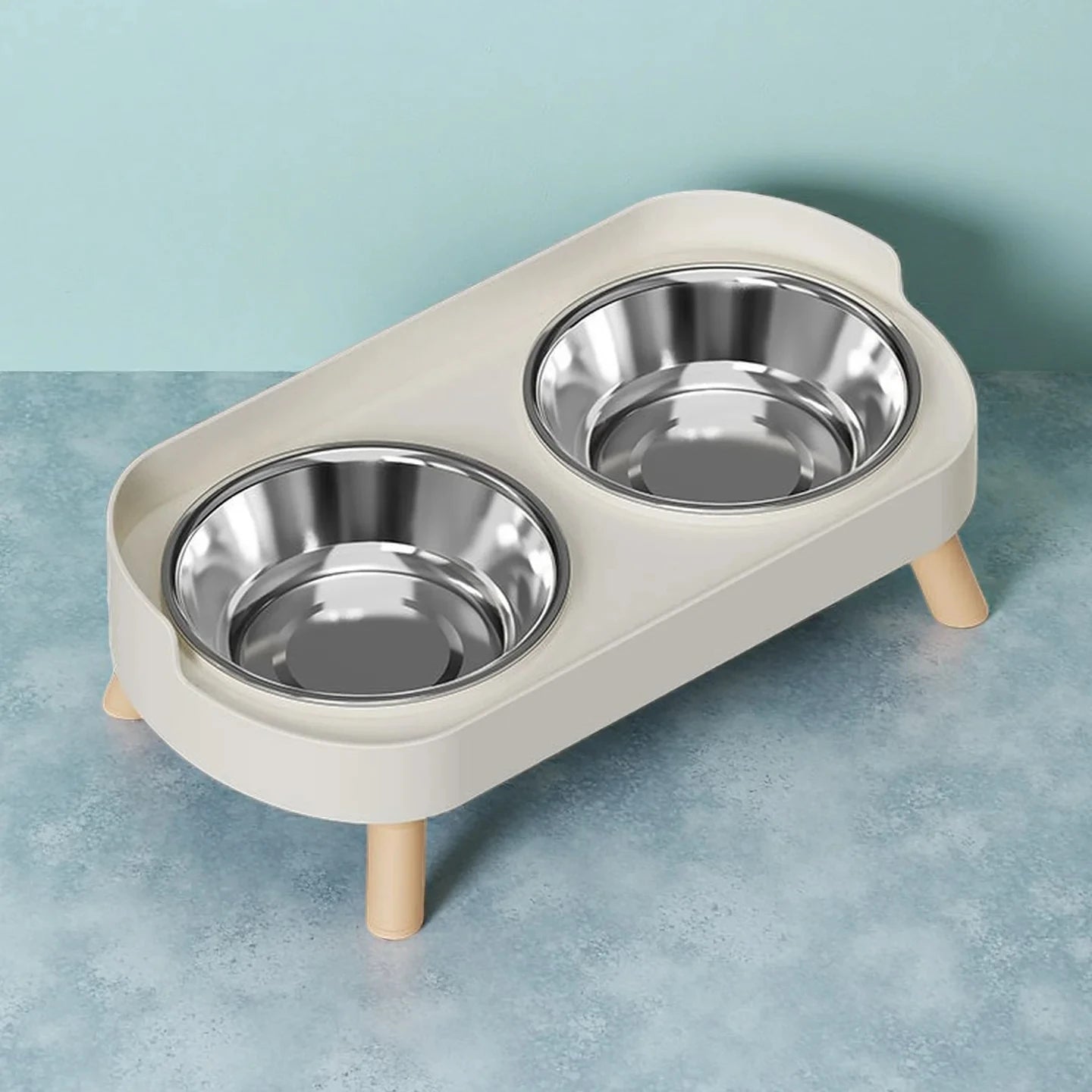 Fashion Dopamine Color Raised Pet Feeder | Dual Stainless Steel Bowls with Neck Support | Stylish Elevated Food & Water Station