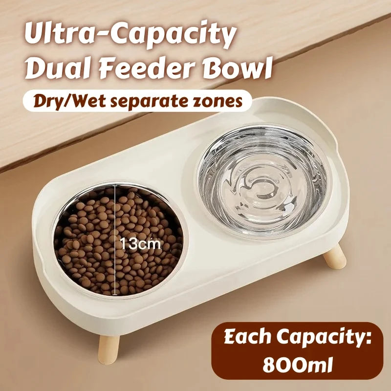 Fashion Dopamine Color Raised Pet Feeder | Dual Stainless Steel Bowls with Neck Support | Stylish Elevated Food & Water Station