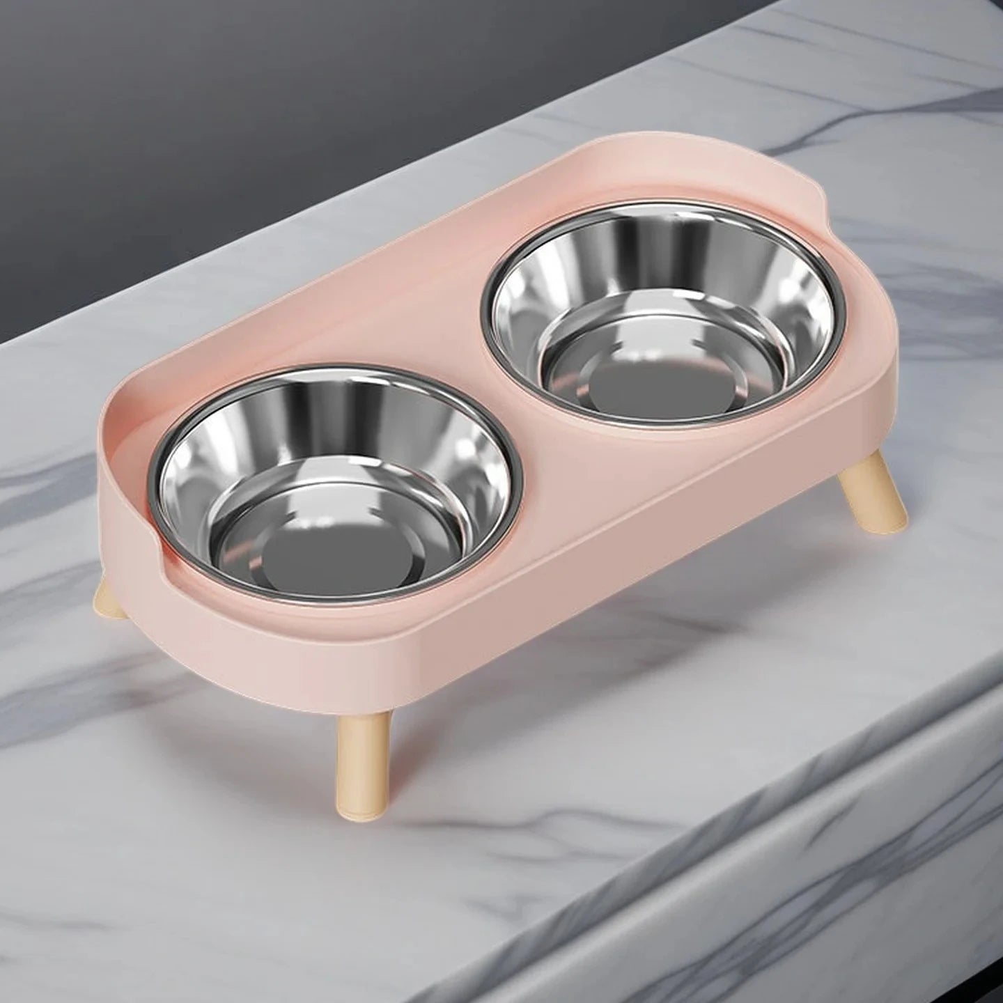 Fashion Dopamine Color Raised Pet Feeder | Dual Stainless Steel Bowls with Neck Support | Stylish Elevated Food & Water Station