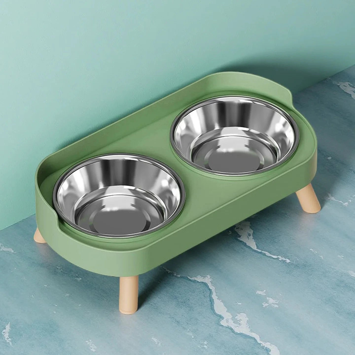 Fashion Dopamine Color Raised Pet Feeder | Dual Stainless Steel Bowls with Neck Support | Stylish Elevated Food & Water Station