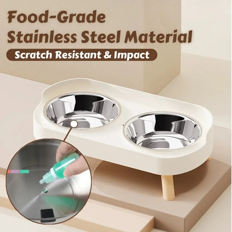 Fashion Dopamine Color Raised Pet Feeder | Dual Stainless Steel Bowls with Neck Support | Stylish Elevated Food & Water Station