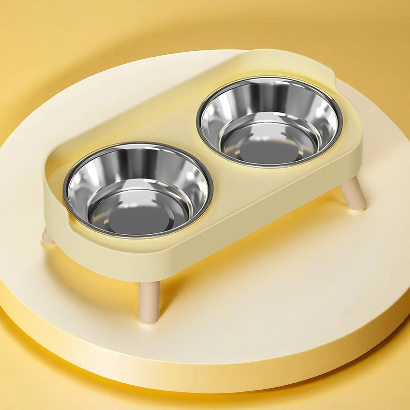 Fashion Dopamine Color Raised Pet Feeder | Dual Stainless Steel Bowls with Neck Support | Stylish Elevated Food & Water Station